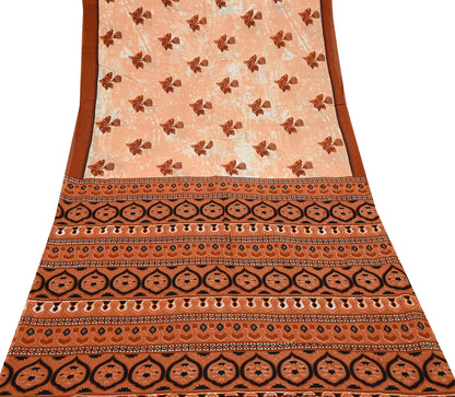 Indian Vintage Sari Rusty & Peach 100% Pure Cotton Printed Sarees 5Yd Craft Fabric Sewing Sarong Wrap Boho Quilting Upcycle Dress Making