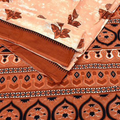 Indian Vintage Sari Rusty & Peach 100% Pure Cotton Printed Sarees 5Yd Craft Fabric Sewing Sarong Wrap Boho Quilting Upcycle Dress Making
