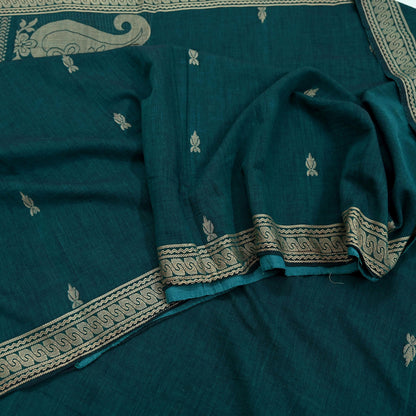 Indian Vintage Sari Green Pure Cotton Hand Woven Baluchari Saree 5yard Ethnic Humans Fringes Dress Making Crafting