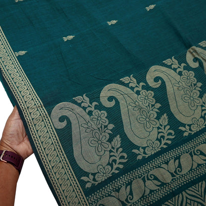 Indian Vintage Sari Green Pure Cotton Hand Woven Baluchari Saree 5yard Ethnic Humans Fringes Dress Making Crafting