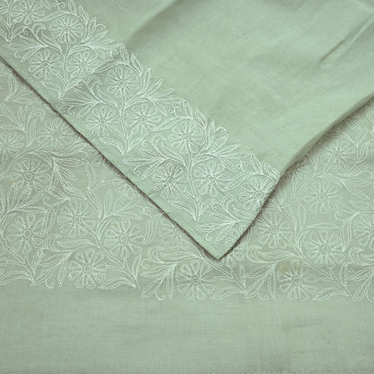Indian Vintage Sari Cotton Green Handmade Chikankari Saree Craft Fabric 5Yd Ethnic Floral Dress making Crafting Quilting Upcycle Sarong