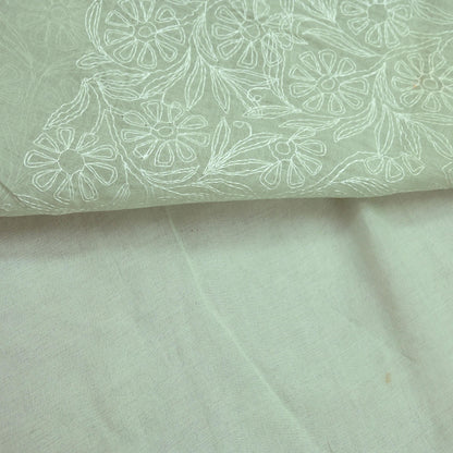 Indian Vintage Sari Cotton Green Handmade Chikankari Saree Craft Fabric 5Yd Ethnic Floral Dress making Crafting Quilting Upcycle Sarong