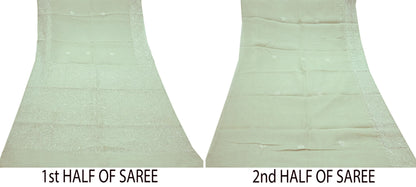 Indian Vintage Sari Cotton Green Handmade Chikankari Saree Craft Fabric 5Yd Ethnic Floral Dress making Crafting Quilting Upcycle Sarong