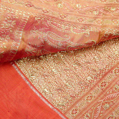 Indian Vintage Sari Pink Heavy Wedding Pure Satin Silk Woven Banarasi Tanchoi Saree 5Yd Ethnic Craft Fabric Upcycle Bridal Heavy Sarees