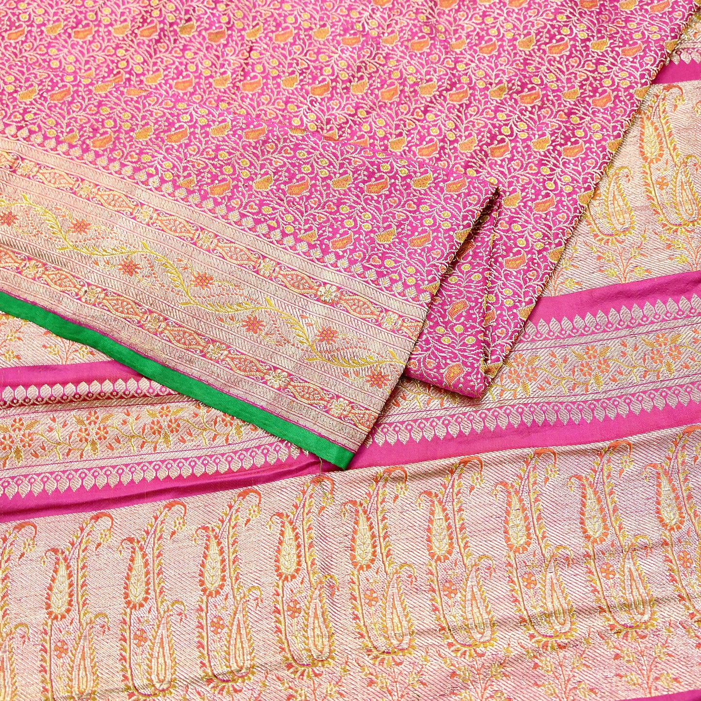Indian Vintage Sari Pink Heavy Wedding Pure Satin Silk Woven Banarasi Tanchoi Saree 5Yd Ethnic Craft Fabric Upcycle Bridal Heavy Sarees