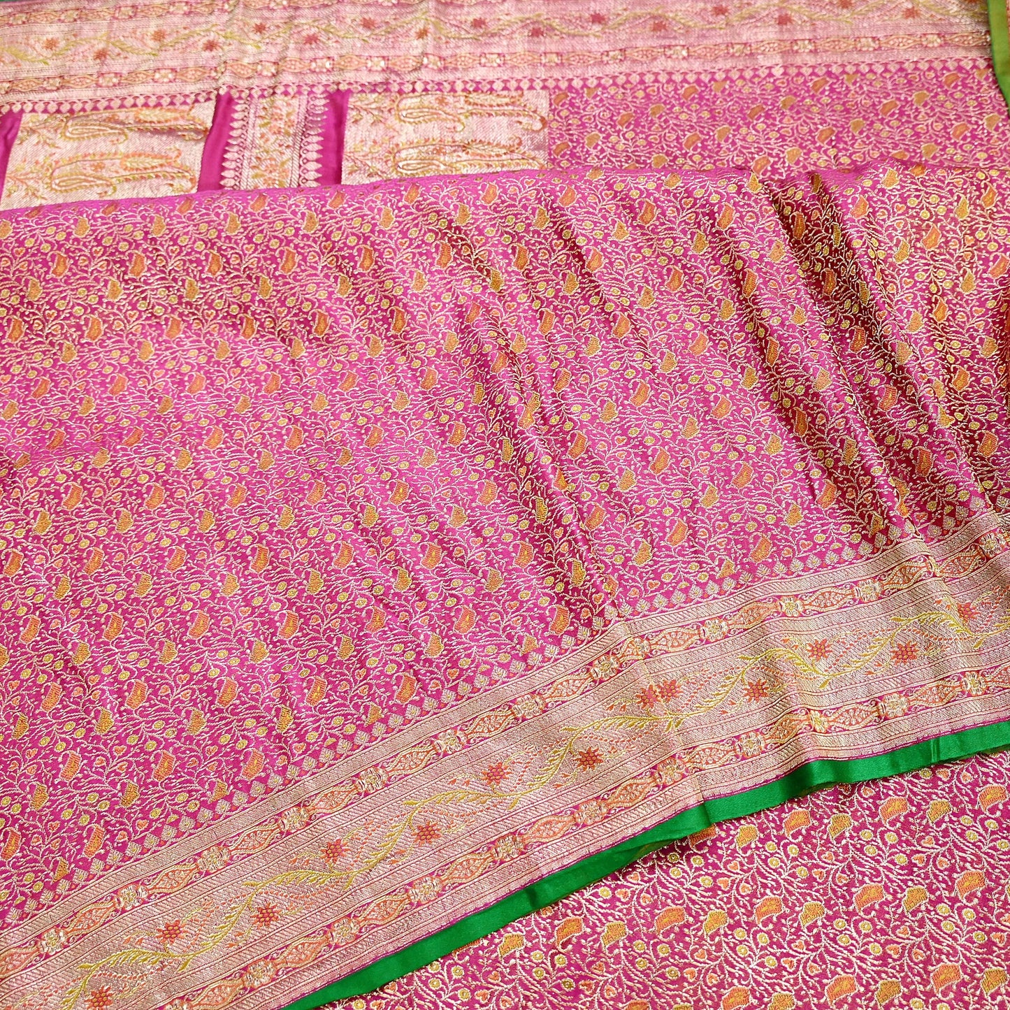 Indian Vintage Sari Pink Heavy Wedding Pure Satin Silk Woven Banarasi Tanchoi Saree 5Yd Ethnic Craft Fabric Upcycle Bridal Heavy Sarees