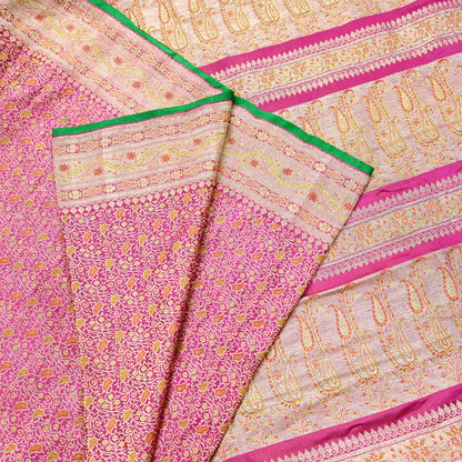 Indian Vintage Sari Pink Heavy Wedding Pure Satin Silk Woven Banarasi Tanchoi Saree 5Yd Ethnic Craft Fabric Upcycle Bridal Heavy Sarees