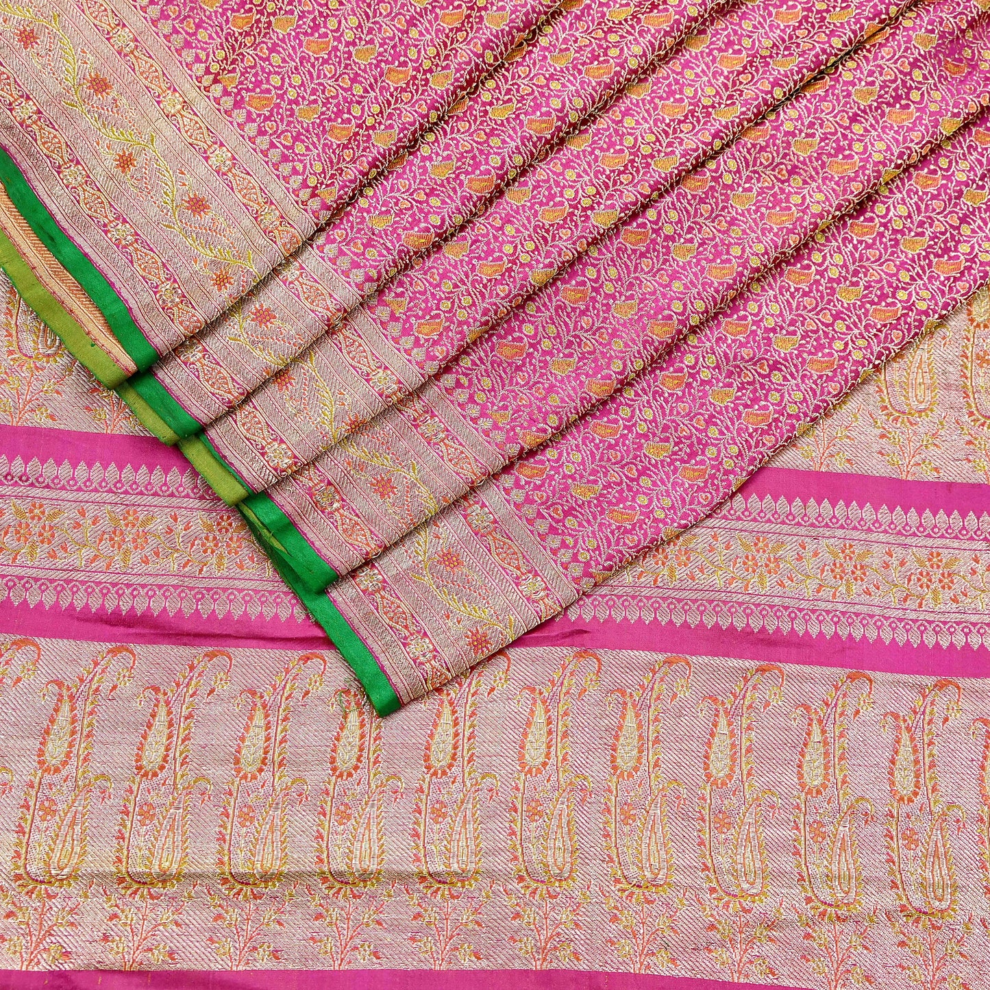 Indian Vintage Sari Pink Heavy Wedding Pure Satin Silk Woven Banarasi Tanchoi Saree 5Yd Ethnic Craft Fabric Upcycle Bridal Heavy Sarees