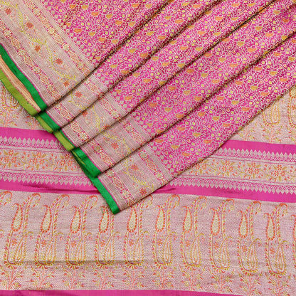 Indian Vintage Sari Pink Heavy Wedding Pure Satin Silk Woven Banarasi Tanchoi Saree 5Yd Ethnic Craft Fabric Upcycle Bridal Heavy Sarees