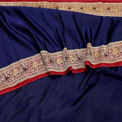 Indian Vintage Sari Blue & Maroon Heavy Pure Satin Silk Woven Banarasi Tanchoi Saree 5Yd Ethnic Craft Fabric Upcycle Bridal Heavy Sarees