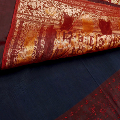 Indian Vintage Sari Blue & Maroon Heavy Pure Satin Silk Woven Banarasi Tanchoi Saree 5Yd Ethnic Craft Fabric Upcycle Bridal Heavy Sarees