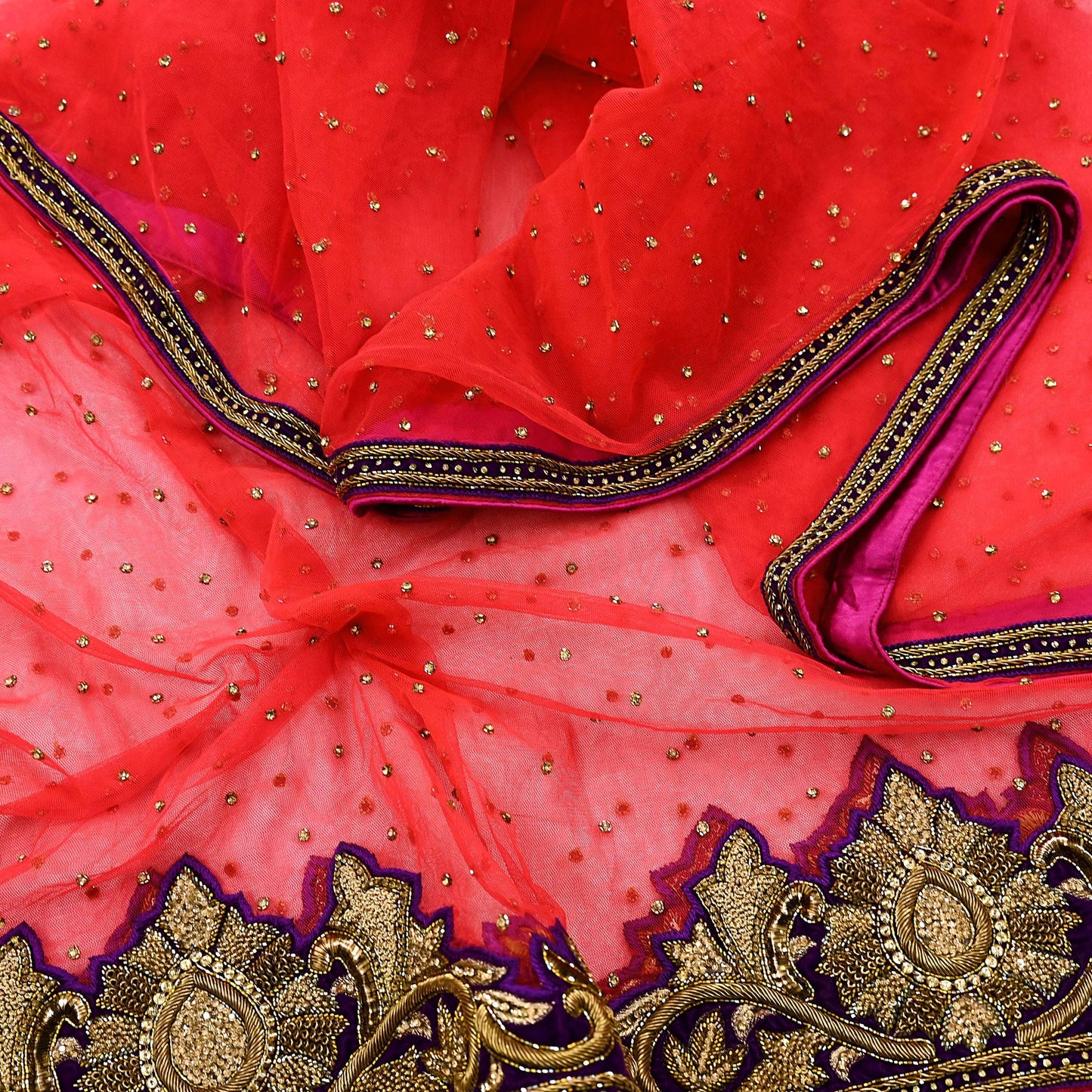 Indian Vintage Heavy Bridal Dupatta red Net Mesh Long Stole Hand Embroidered Scarves Zardozi Dabka Zari Sequins Wedding Dupatta