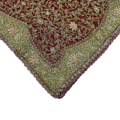 Indian Vintage Heavy Bridal Dupatta Pink Net Mesh Long Stole Hand Embroidered Scarves Silver Zardozi Dabka Zari Sequins Wedding Dupatta