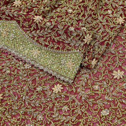 Indian Vintage Heavy Bridal Dupatta Pink Net Mesh Long Stole Hand Embroidered Scarves Silver Zardozi Dabka Zari Sequins Wedding Dupatta