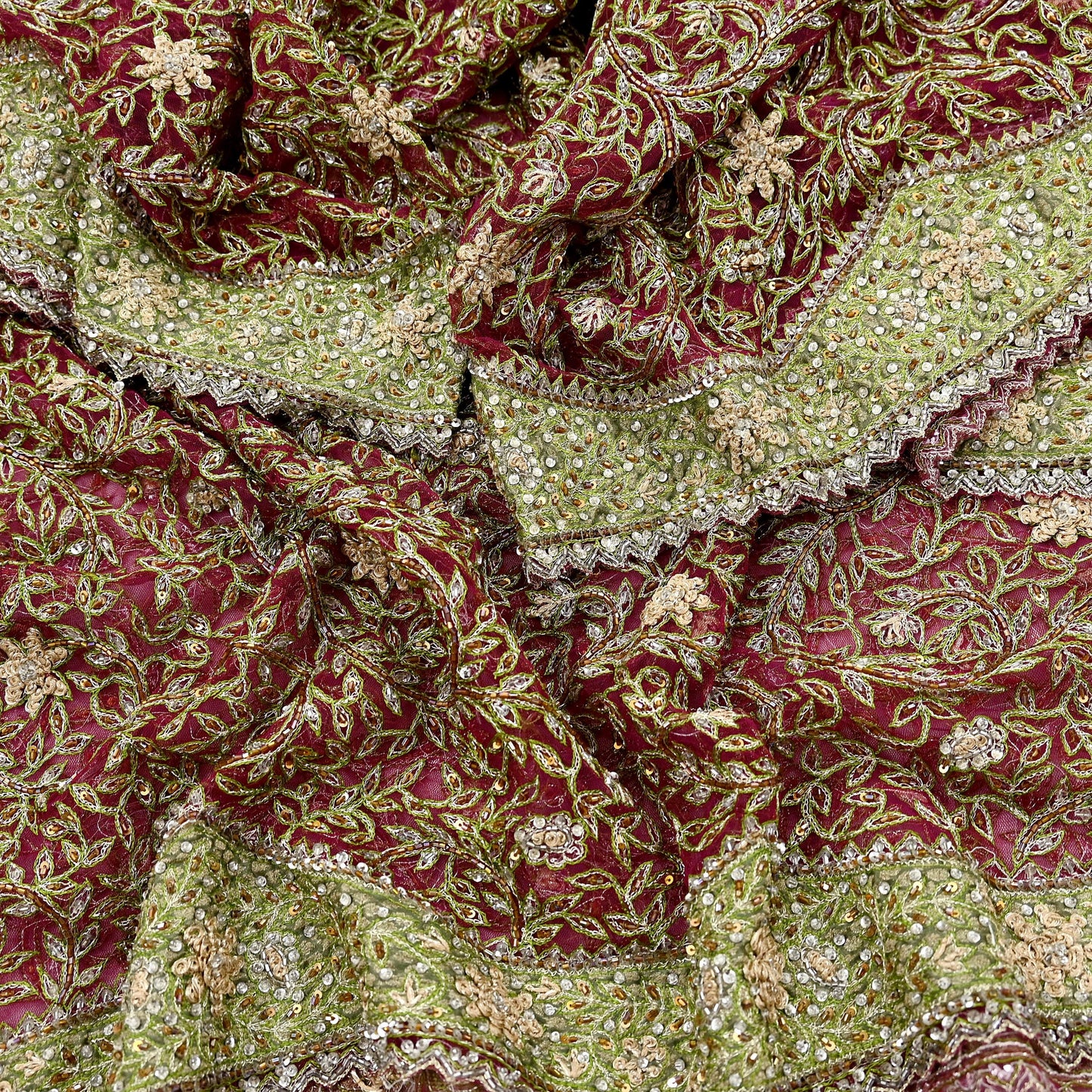Indian Vintage Heavy Bridal Dupatta Pink Net Mesh Long Stole Hand Embroidered Scarves Silver Zardozi Dabka Zari Sequins Wedding Dupatta
