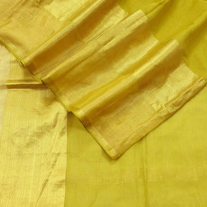 Indian Vintage Dupatta Lemon Green Long Stole Printed Woven Pure Cotton Scarves Veil Golden Zari Soft Stripes Design