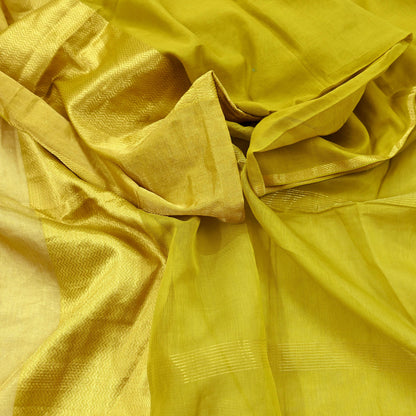 Indian Vintage Dupatta Lemon Green Long Stole Printed Woven Pure Cotton Scarves Veil Golden Zari Soft Stripes Design