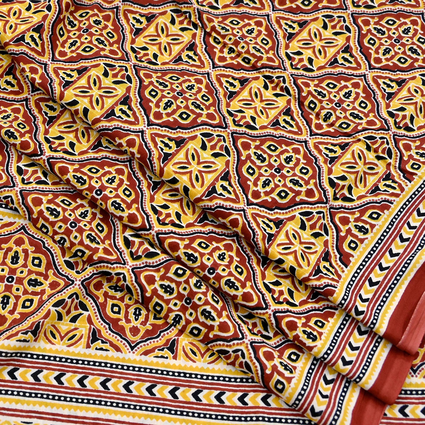 Indian Vintage Rusty Sarees Pure Cotton Block Printed Sari 5yd Sewing Craft Fabric DressMaking Soft Crafting Quilting Upcycle