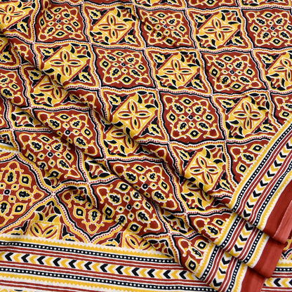 Indian Vintage Rusty Sarees Pure Cotton Block Printed Sari 5yd Sewing Craft Fabric DressMaking Soft Crafting Quilting Upcycle