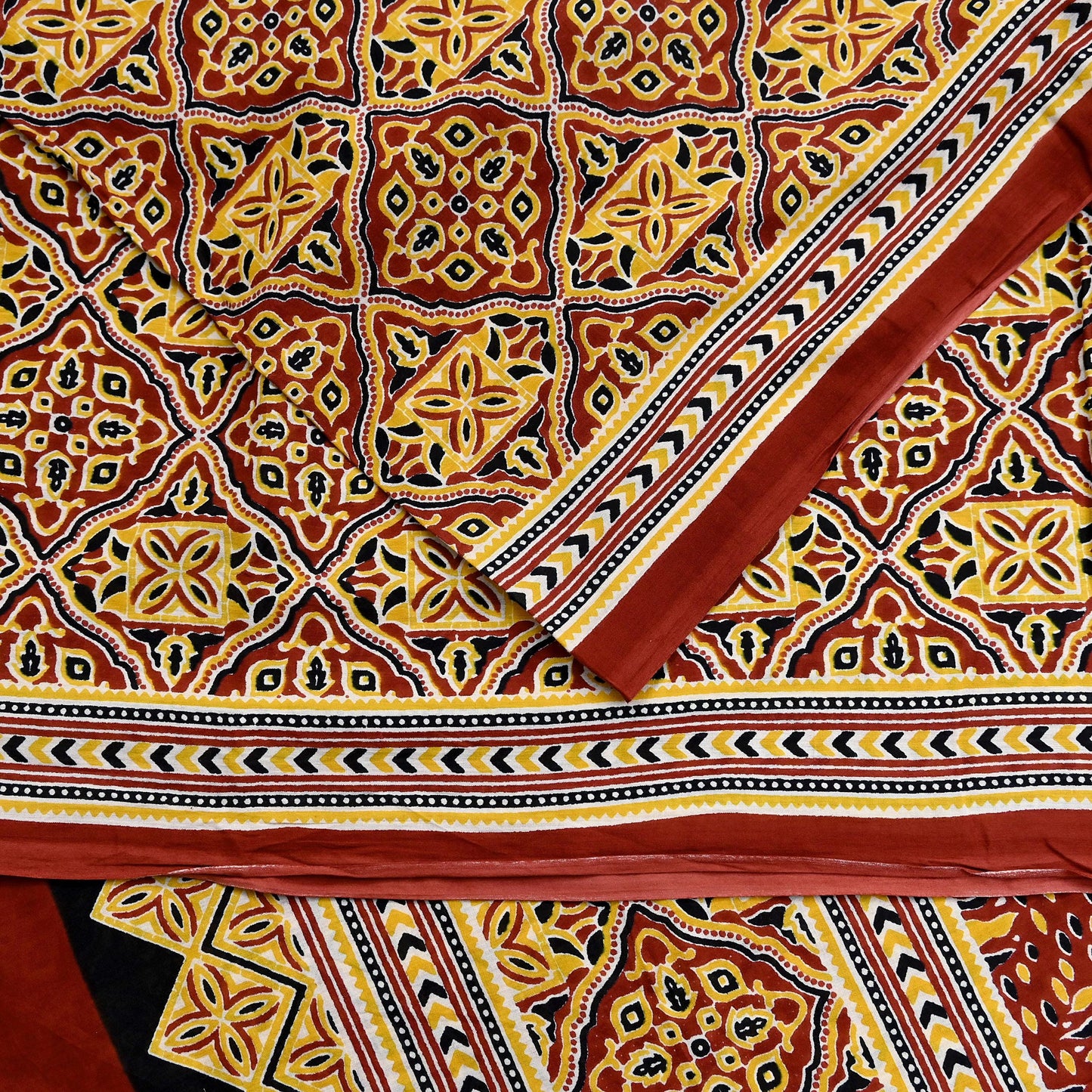 Indian Vintage Rusty Sarees Pure Cotton Block Printed Sari 5yd Sewing Craft Fabric DressMaking Soft Crafting Quilting Upcycle