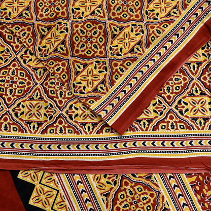 Indian Vintage Rusty Sarees Pure Cotton Block Printed Sari 5yd Sewing Craft Fabric DressMaking Soft Crafting Quilting Upcycle