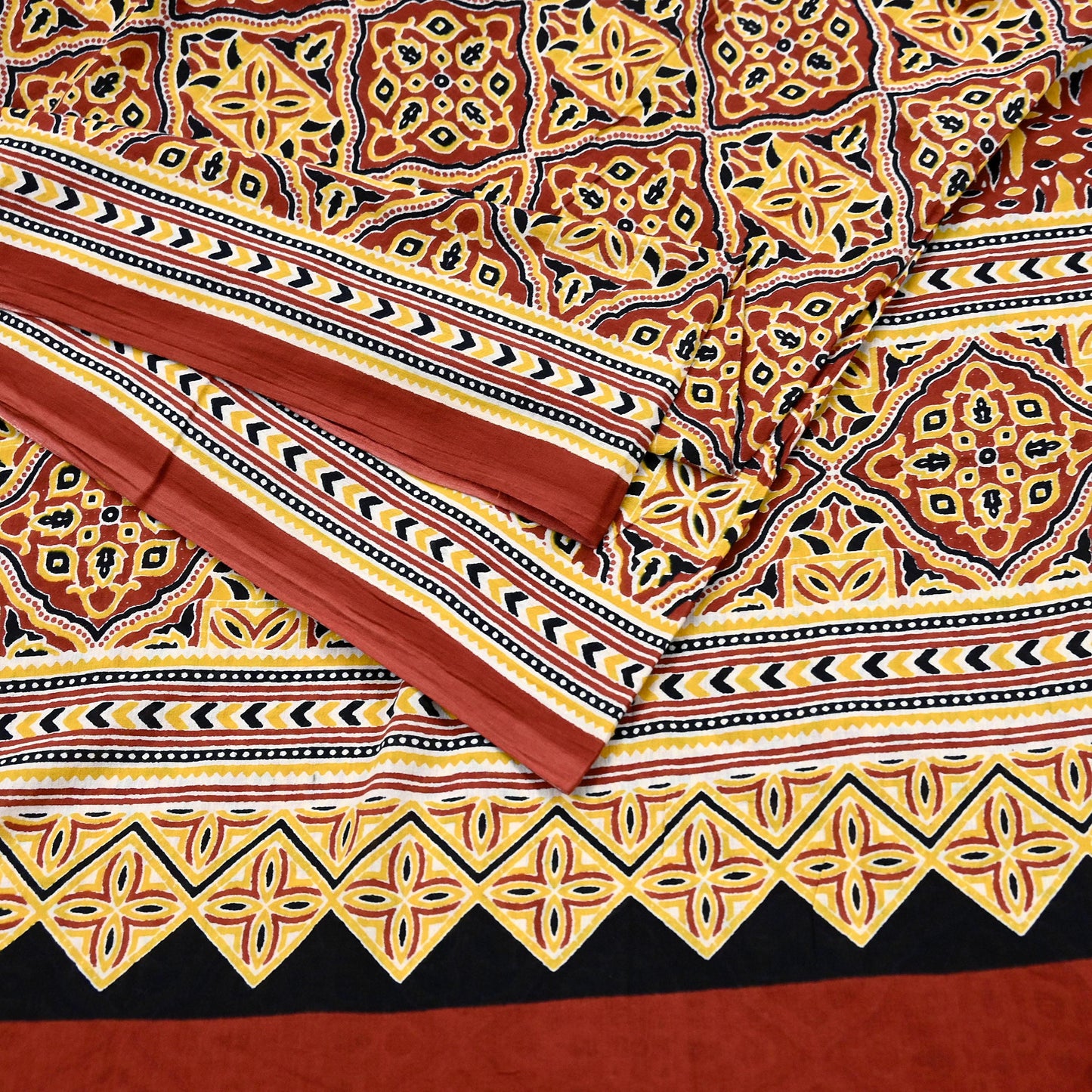 Indian Vintage Rusty Sarees Pure Cotton Block Printed Sari 5yd Sewing Craft Fabric DressMaking Soft Crafting Quilting Upcycle