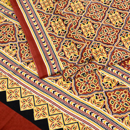 Indian Vintage Rusty Sarees Pure Cotton Block Printed Sari 5yd Sewing Craft Fabric DressMaking Soft Crafting Quilting Upcycle