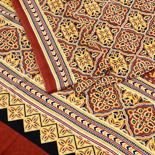 Indian Vintage Rusty Sarees Pure Cotton Block Printed Sari 5yd Sewing Craft Fabric DressMaking Soft Crafting Quilting Upcycle