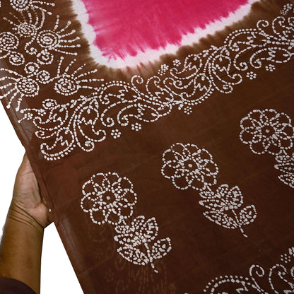 Indian Vintage Sari Pink & Brown Batik Printed Saree 100% Pure Cotton 5Yd Craft Fabric Sewing Sarong Wrap Boho Quilting Dress Making