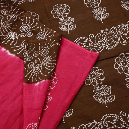 Indian Vintage Sari Pink & Brown Batik Printed Saree 100% Pure Cotton 5Yd Craft Fabric Sewing Sarong Wrap Boho Quilting Dress Making
