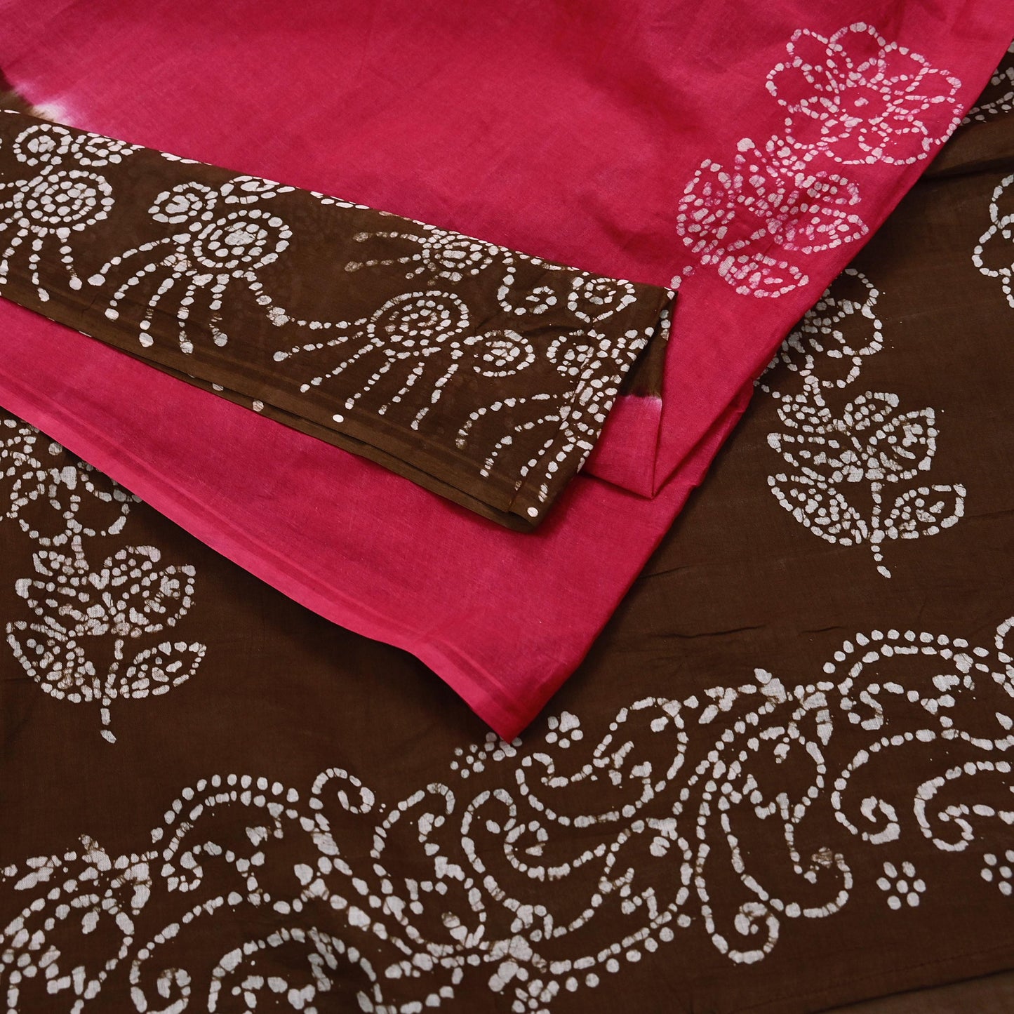 Indian Vintage Sari Pink & Brown Batik Printed Saree 100% Pure Cotton 5Yd Craft Fabric Sewing Sarong Wrap Boho Quilting Dress Making