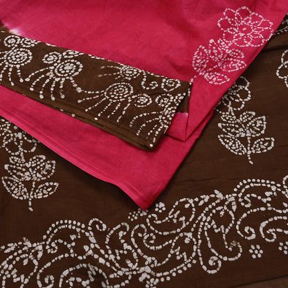 Indian Vintage Sari Pink & Brown Batik Printed Saree 100% Pure Cotton 5Yd Craft Fabric Sewing Sarong Wrap Boho Quilting Dress Making