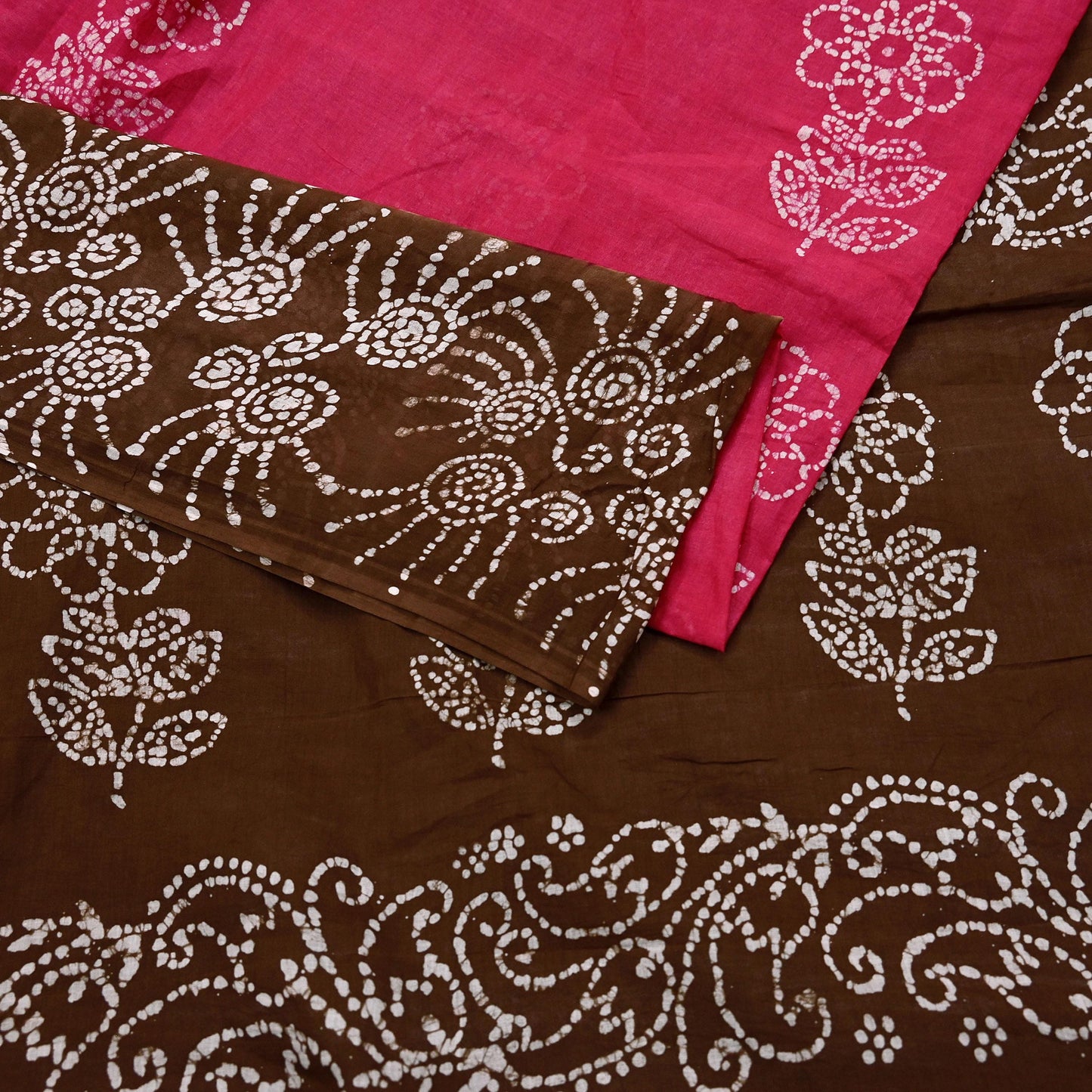 Indian Vintage Sari Pink & Brown Batik Printed Saree 100% Pure Cotton 5Yd Craft Fabric Sewing Sarong Wrap Boho Quilting Dress Making