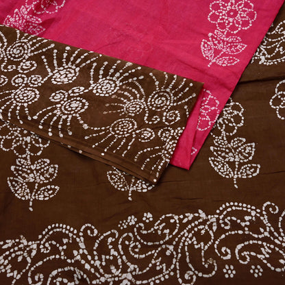 Indian Vintage Sari Pink & Brown Batik Printed Saree 100% Pure Cotton 5Yd Craft Fabric Sewing Sarong Wrap Boho Quilting Dress Making