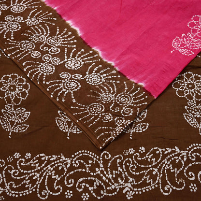 Indian Vintage Sari Pink & Brown Batik Printed Saree 100% Pure Cotton 5Yd Craft Fabric Sewing Sarong Wrap Boho Quilting Dress Making