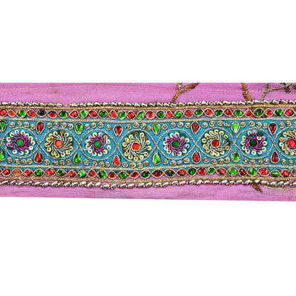 Indian Vintage Pink Sari Border Hand Embroidered Indian Craft Trim Lace Sewing Sari Ribbon Pure Crepe silk  Zardozi/Dabka Zari