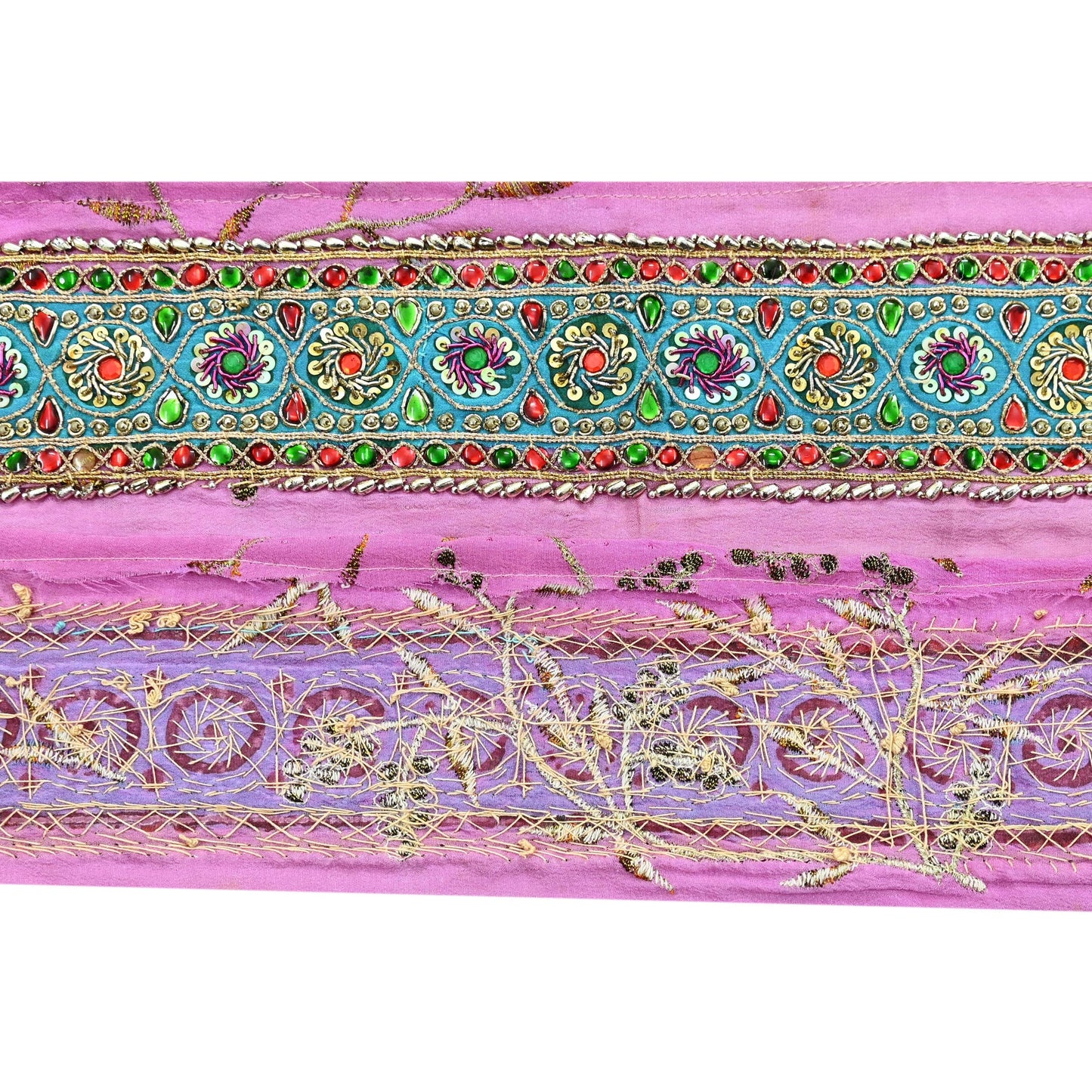 Indian Vintage Pink Sari Border Hand Embroidered Indian Craft Trim Lace Sewing Sari Ribbon Pure Crepe silk  Zardozi/Dabka Zari