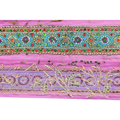 Indian Vintage Pink Sari Border Hand Embroidered Indian Craft Trim Lace Sewing Sari Ribbon Pure Crepe silk  Zardozi/Dabka Zari