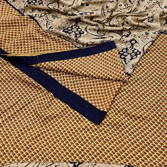 Indian Vintage Beige Artificial Silk Printed Saree Floral 5 Yards Soft Craft Fabric for Dressmaking, Décor, Quilting, & Upcycling