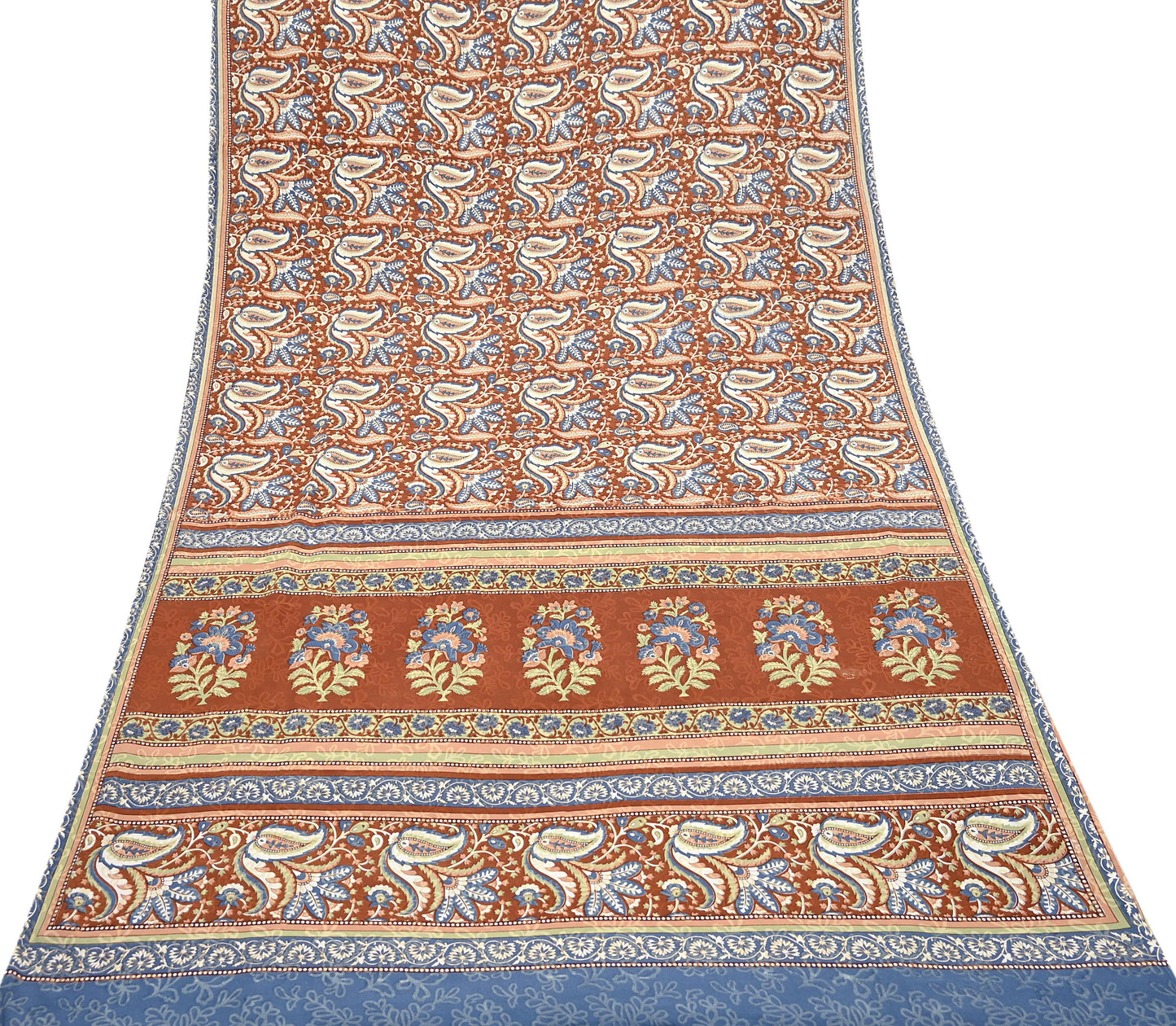 Indian Vintage Saree Brown & Gray Moss Crepe Printed Sari 5 Yards Floral Soft Fabric for Sewing, Dressmaking, Crafting, Quilting