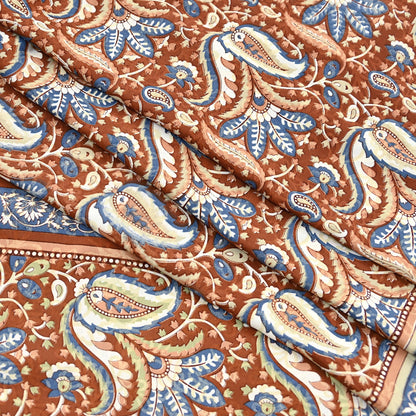 Indian Vintage Saree Brown & Gray Moss Crepe Printed Sari 5 Yards Floral Soft Fabric for Sewing, Dressmaking, Crafting, Quilting