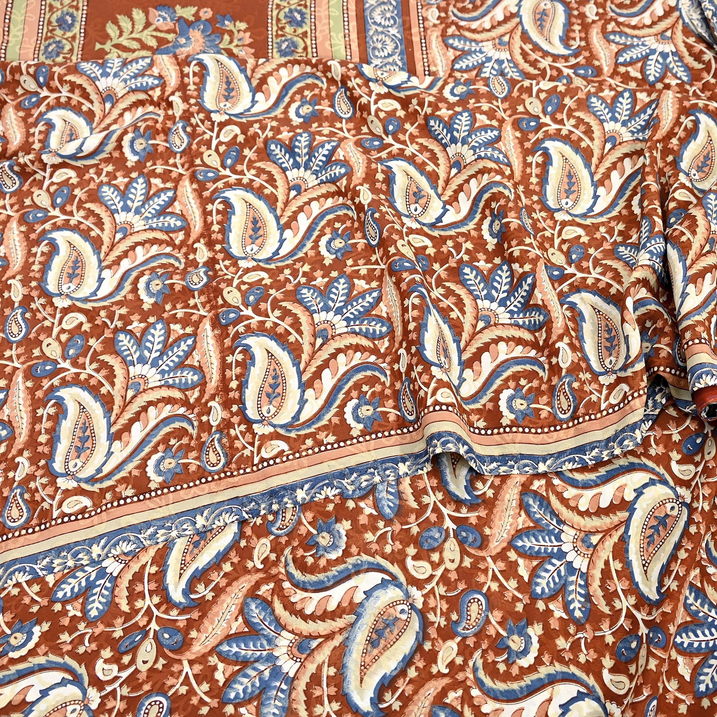 Indian Vintage Saree Brown & Gray Moss Crepe Printed Sari 5 Yards Floral Soft Fabric for Sewing, Dressmaking, Crafting, Quilting