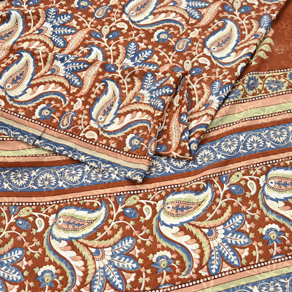 Indian Vintage Saree Brown & Gray Moss Crepe Printed Sari 5 Yards Floral Soft Fabric for Sewing, Dressmaking, Crafting, Quilting