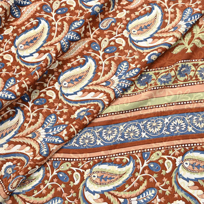 Indian Vintage Saree Brown & Gray Moss Crepe Printed Sari 5 Yards Floral Soft Fabric for Sewing, Dressmaking, Crafting, Quilting