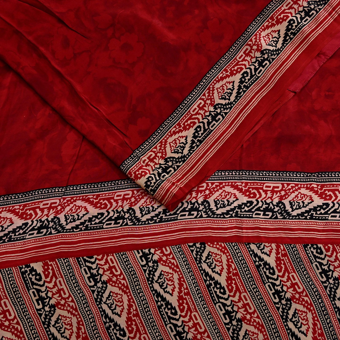 Indian Vintage Sari Maroon Pure Crepe Silk Block Printed Saree 5yard Sewing Quilting Floral Soft Craft Fabric Wrap