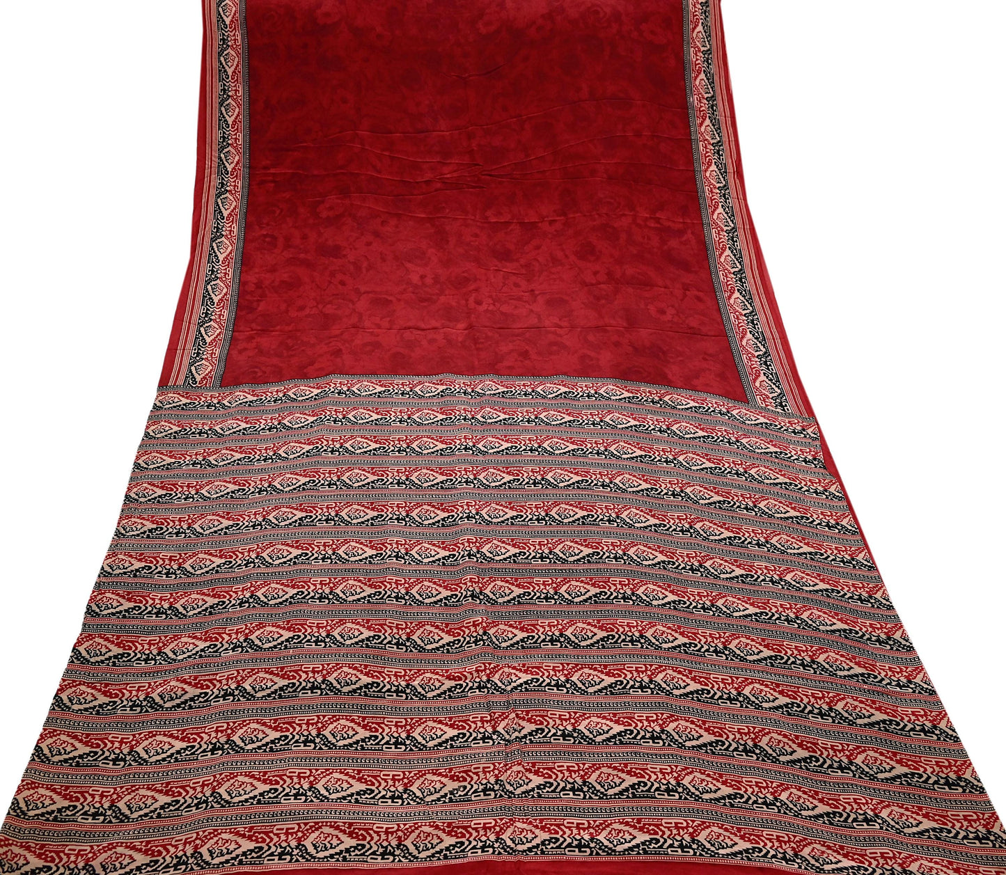 Indian Vintage Sari Maroon Pure Crepe Silk Block Printed Saree 5yard Sewing Quilting Floral Soft Craft Fabric Wrap