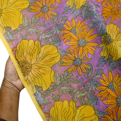 Vintage Sari Purple 100% Pure Chiffon Silk Printed Sarees Sewing 5yd Craft Fabric Soft Dress Designing for Crafting Floral Quilting Upcycle