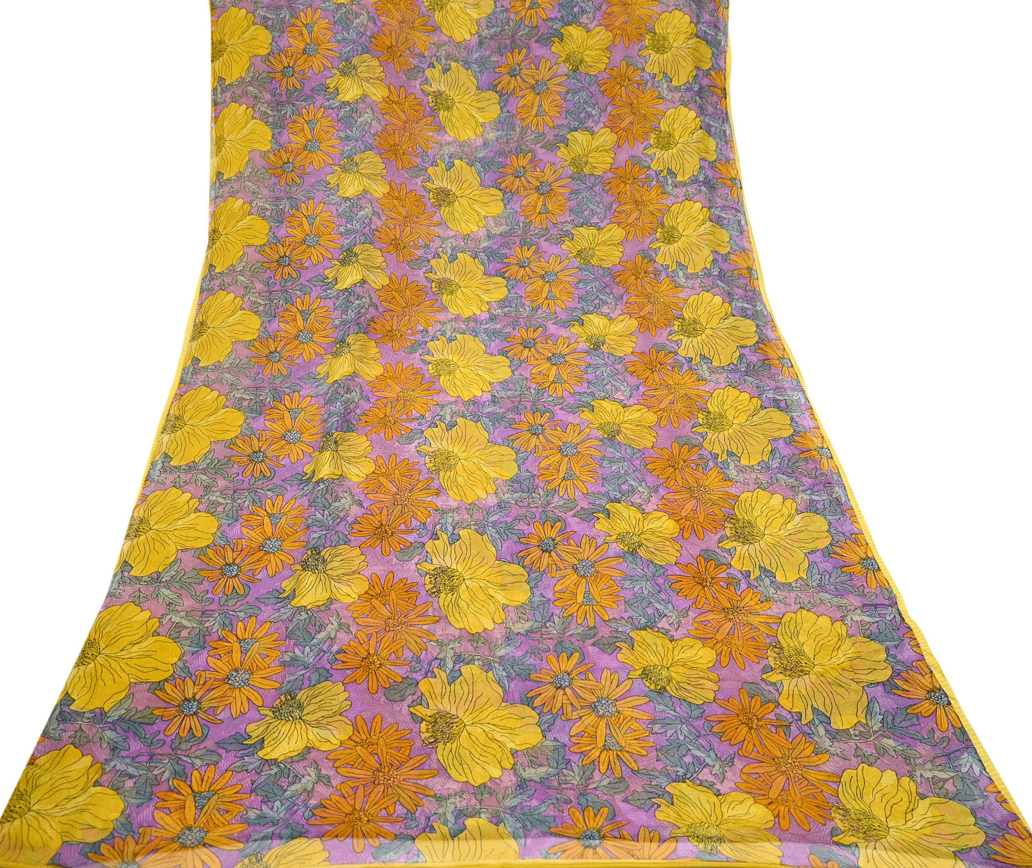 Vintage Sari Purple 100% Pure Chiffon Silk Printed Sarees Sewing 5yd Craft Fabric Soft Dress Designing for Crafting Floral Quilting Upcycle