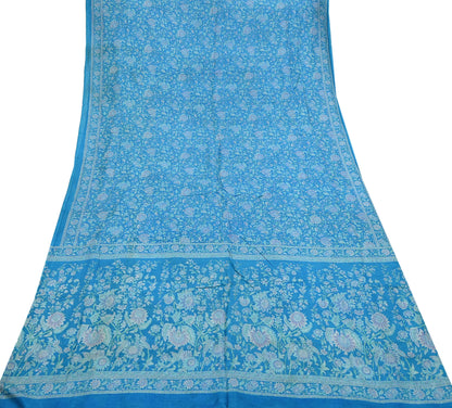 Indian Vintage Sari Blue Pure Silk Printed Saree Fabric 6yard Sewing Craft Fabric DressMaking Wrap Floral
