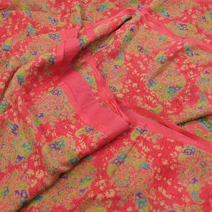 Indian Vintage Peach Pure Silk Printed Saree 5 Yards Soft Floral Fabric for Dressmaking, Quilting, Crafting, Sewing & Upcycling